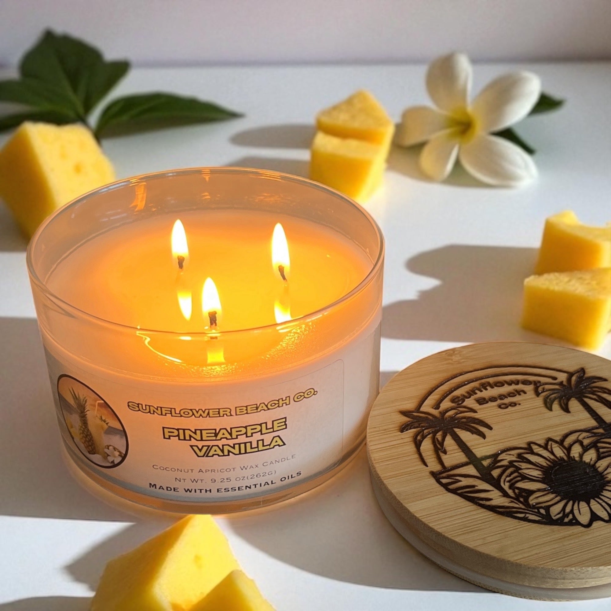 Pineapple Vanilla Luxury 3 Wick Candle - Tropical Candle, Strong Fragrance Throw