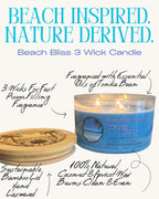 Beach Bliss 3 Wick Candle - Fresh, Tropical Scented Candle, Beach Candle Decor