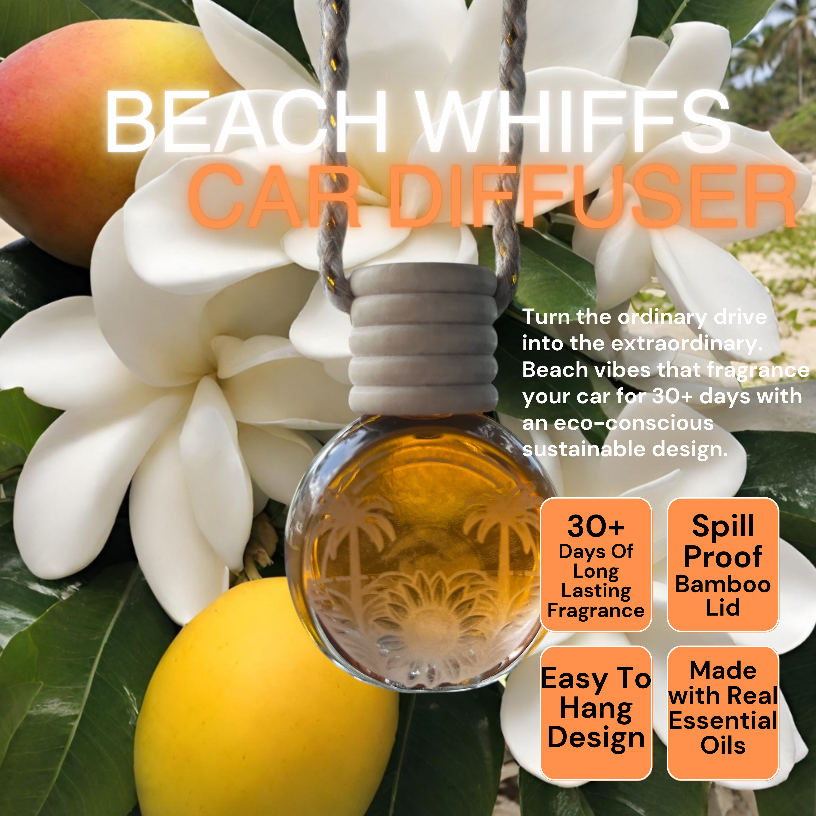 Car Air Freshener - Tropical Gardenia - Beach Whiffs™ Hanging Car Diffuser