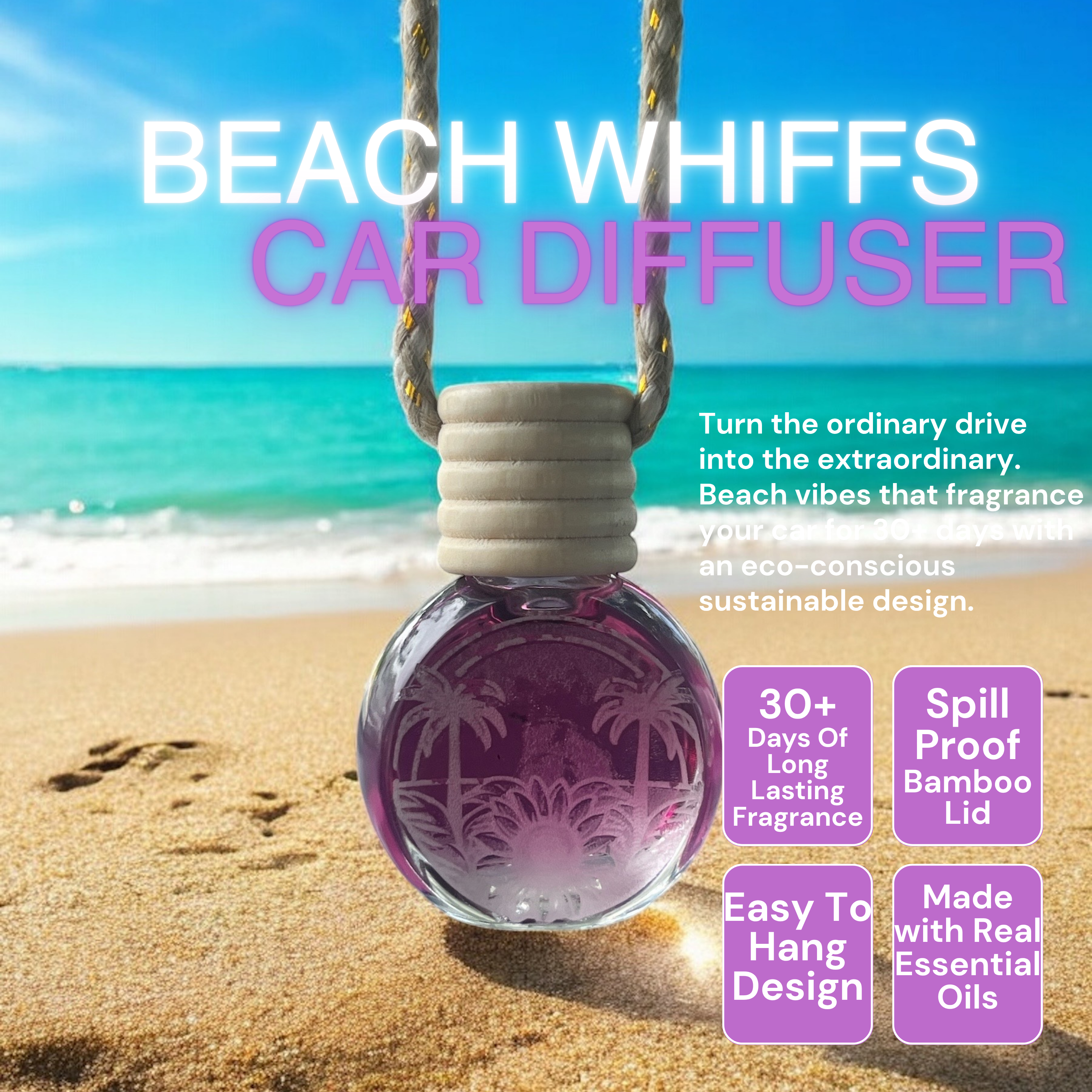 Car Air Freshener - Radiant Orchid - Beach Whiffs™ Car Diffuser