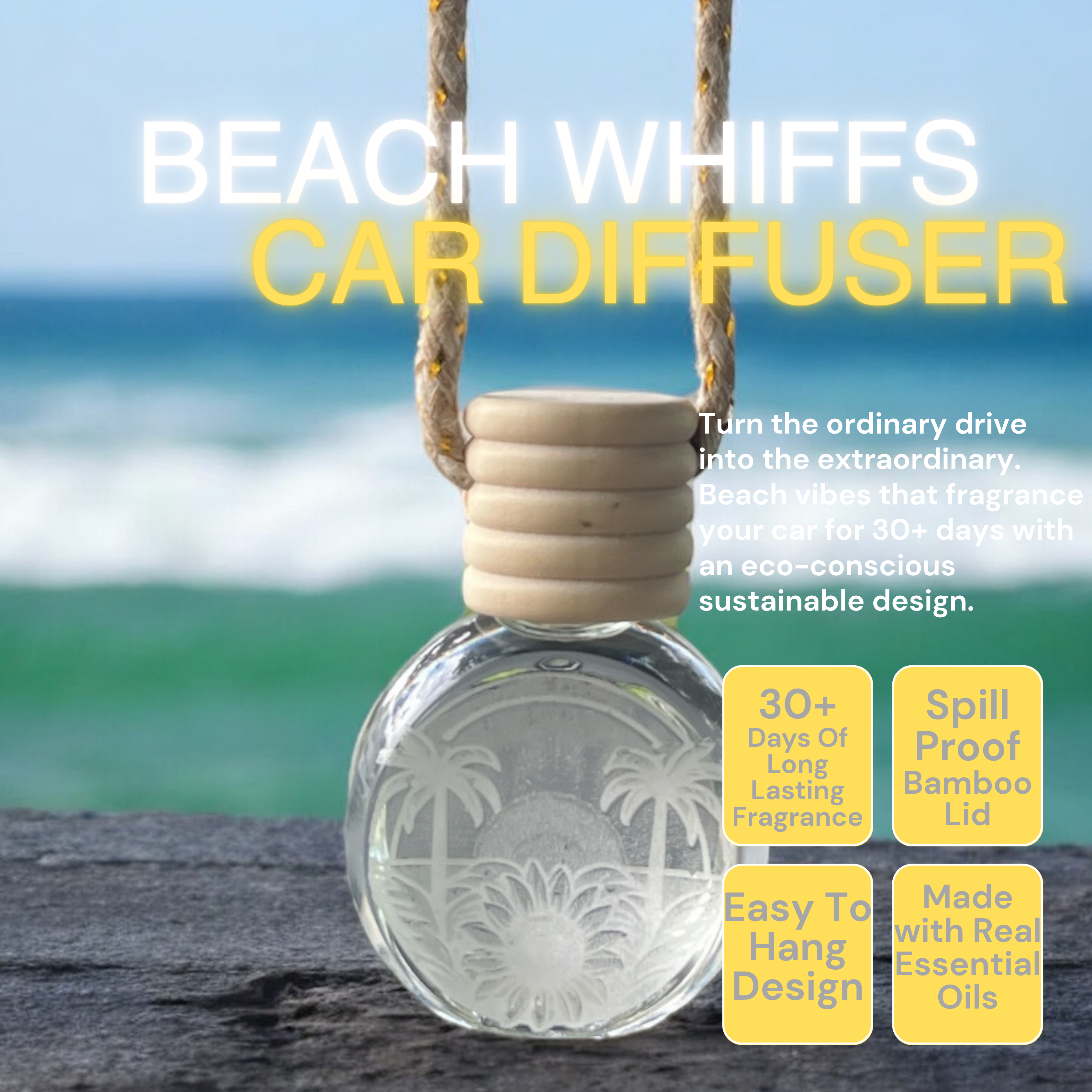 Car Air Freshener - Pineapple Vanilla - Beach Whiffs™ Hanging Car Diffuser