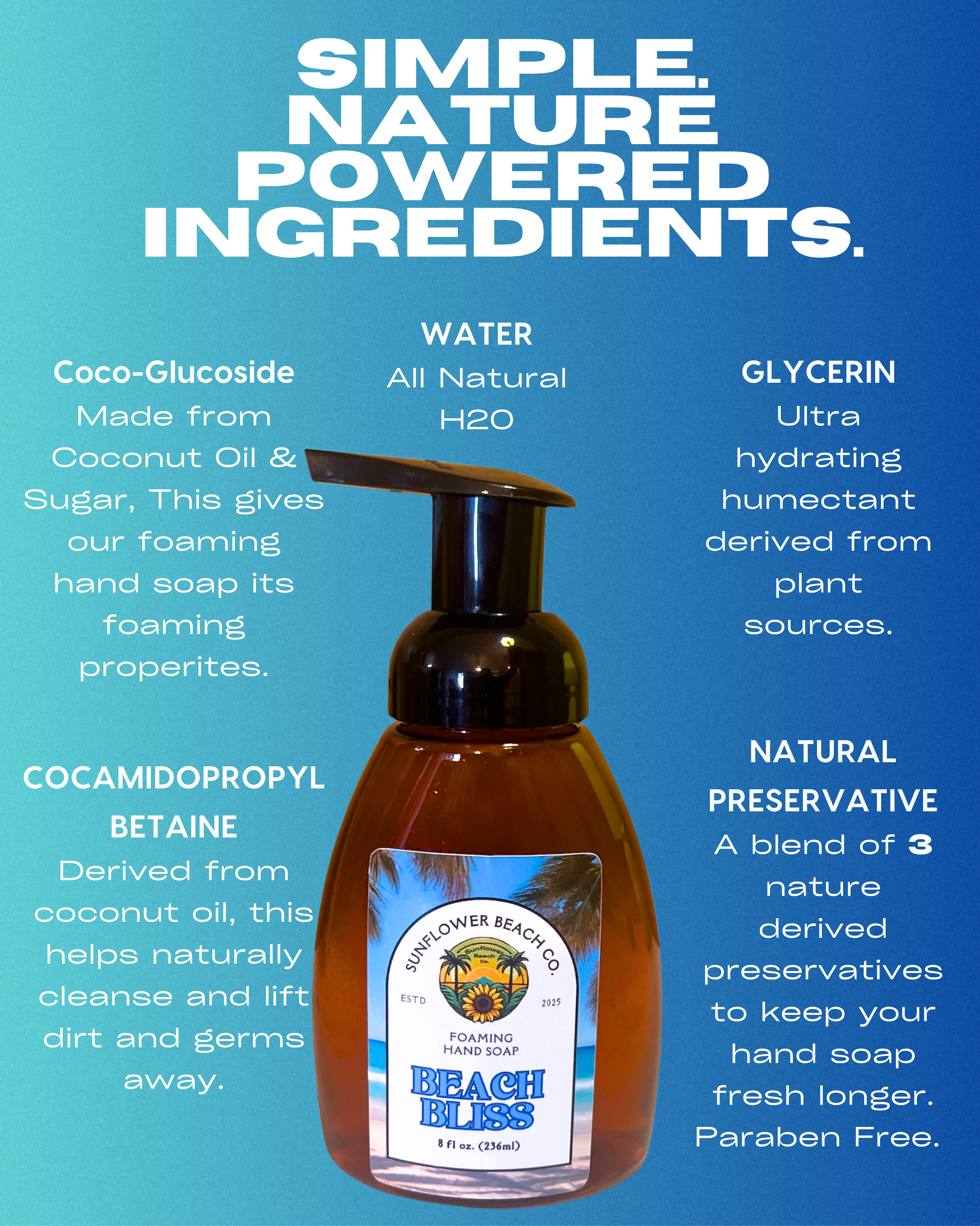 Beach Bliss - Foaming Hand Soap - All Natural Bathroom Soap With Essential Oils