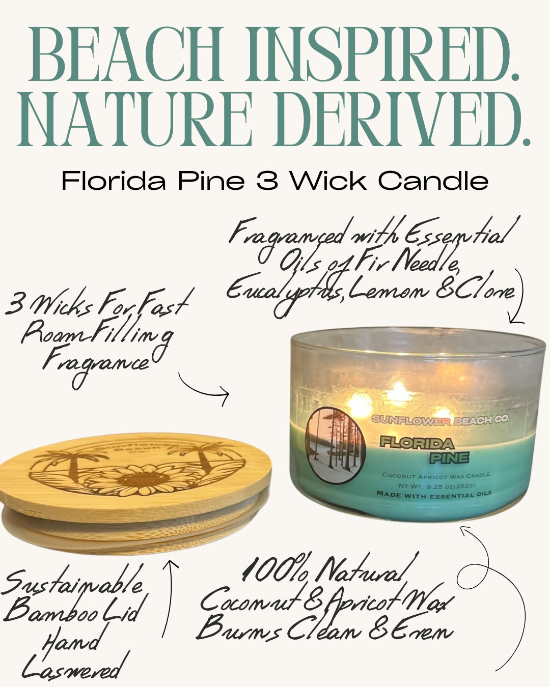 Florida Pine 3 Wick Candle - Perfect Pine Scented Candle, Christmas Candle