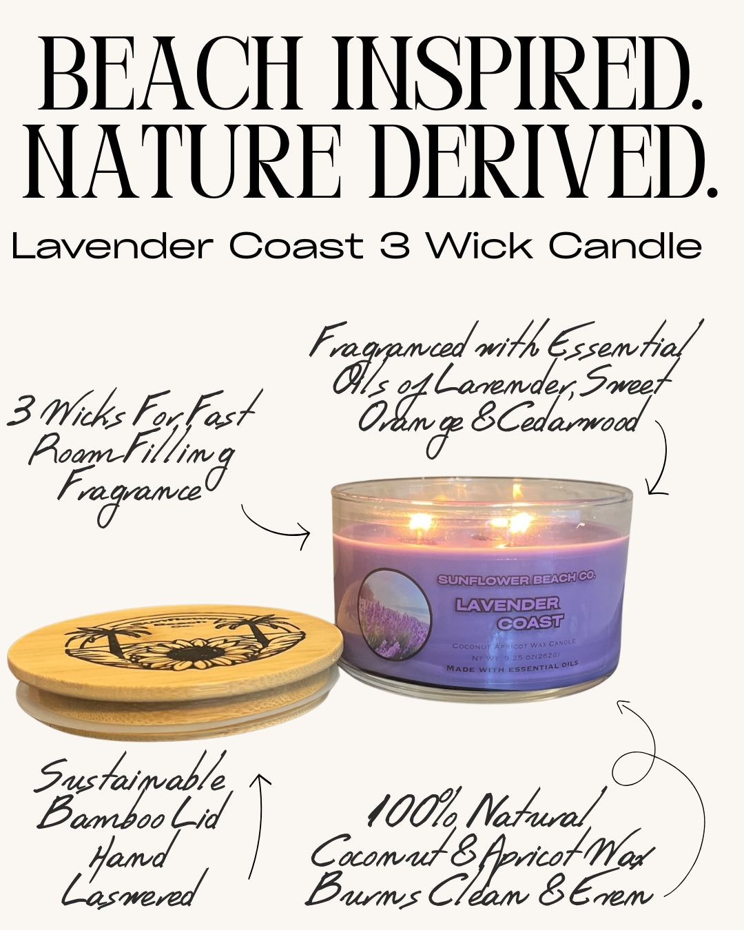 Lavender Coast 3 Wick Candle Made with Real Essential Oils