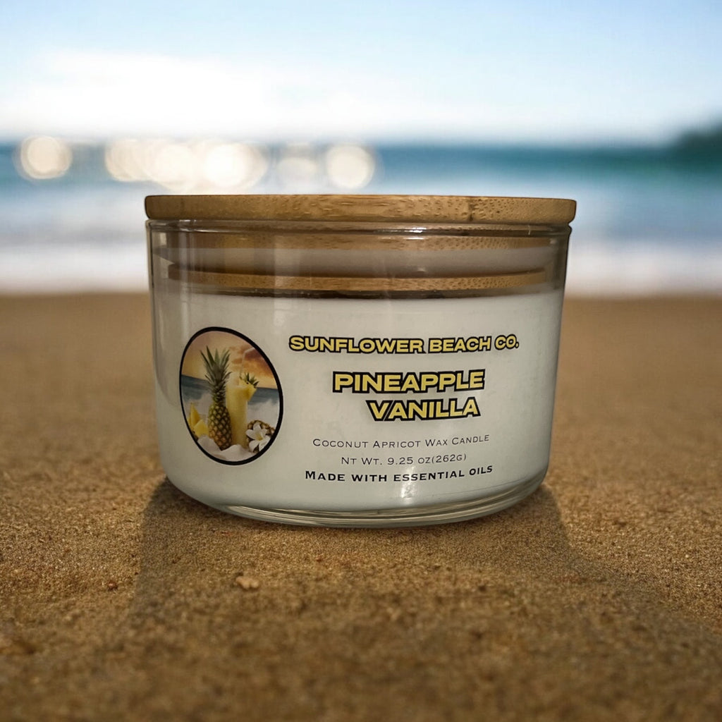 Pineapple Vanilla Luxury 3 Wick Candle - Tropical Candle, Strong Fragrance Throw