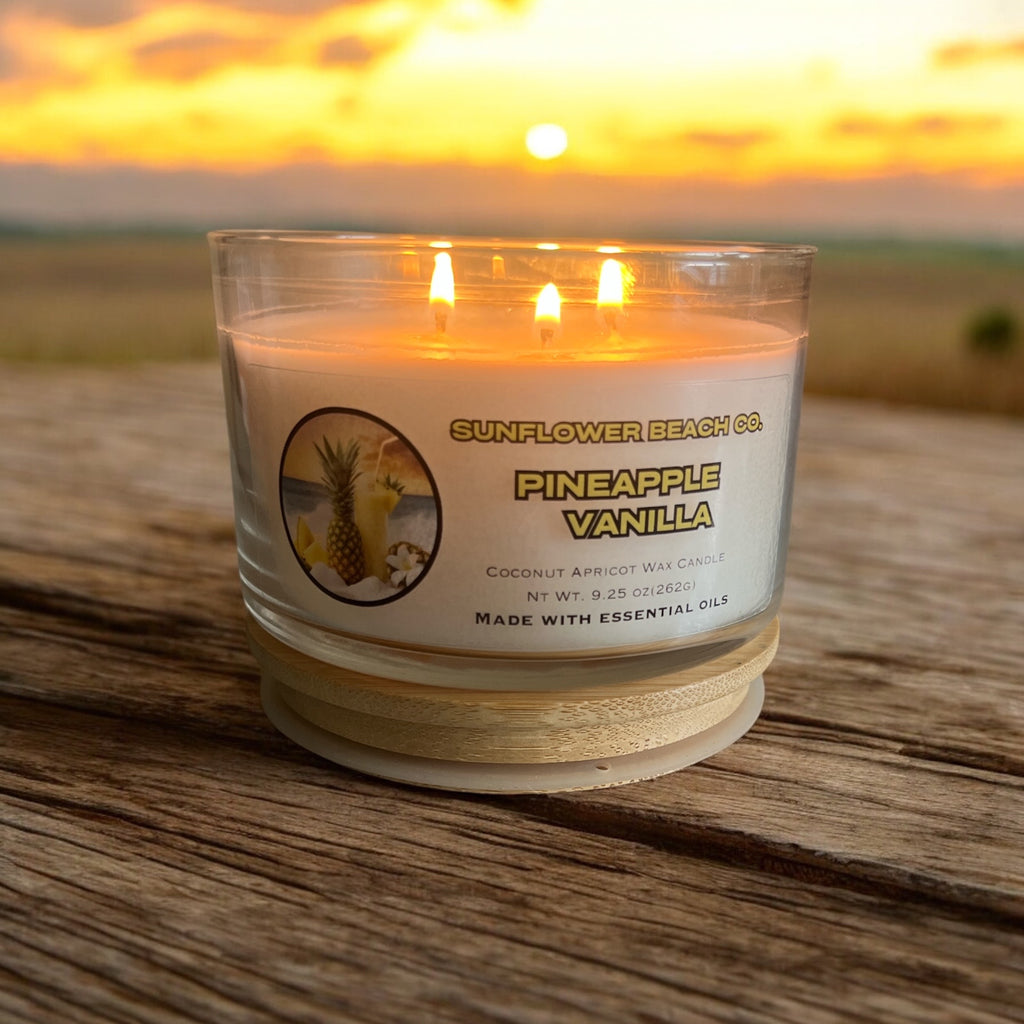 Pineapple Vanilla Luxury 3 Wick Candle - Tropical Candle, Strong Fragrance Throw