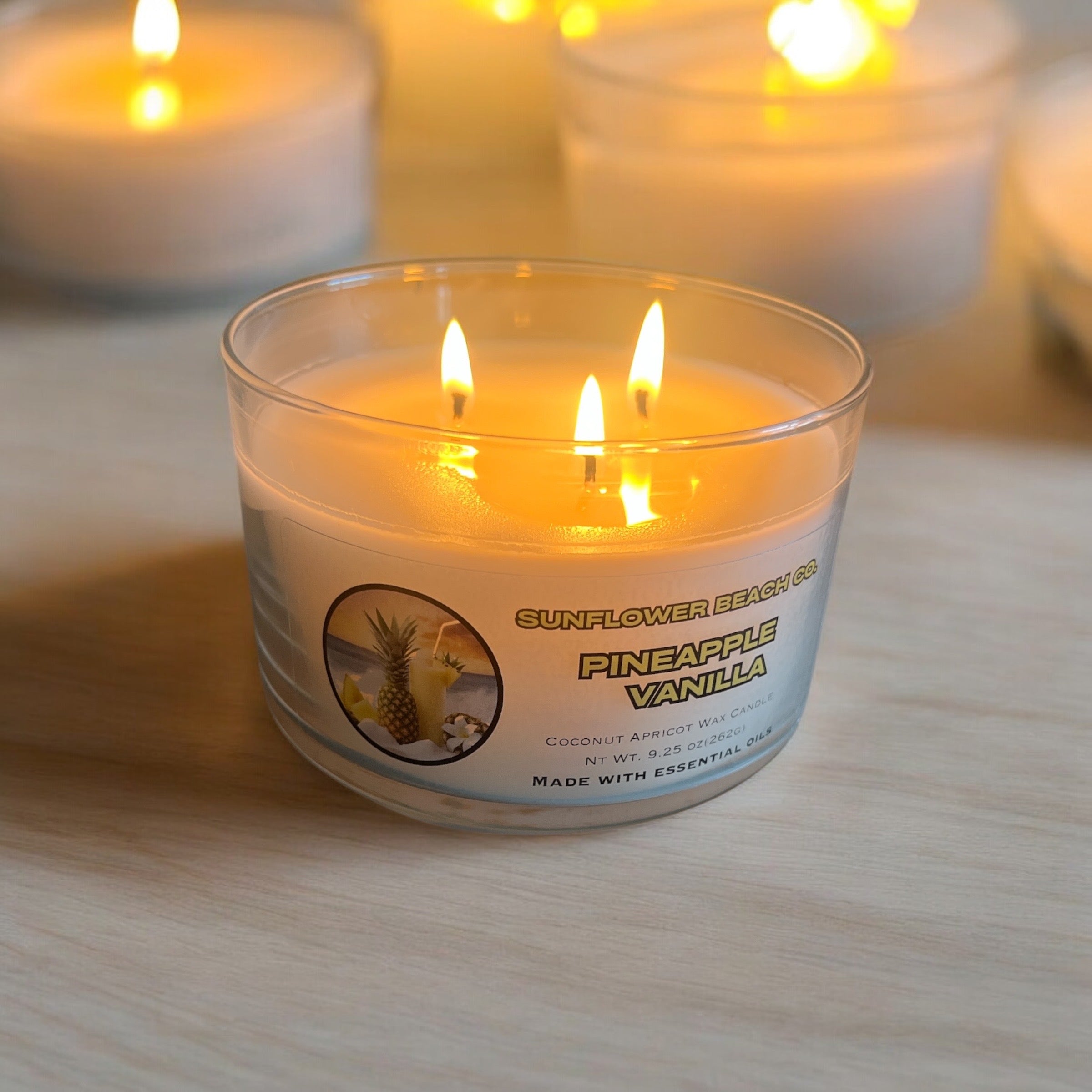 Pineapple Vanilla Luxury 3 Wick Candle - Tropical Candle, Strong Fragrance Throw