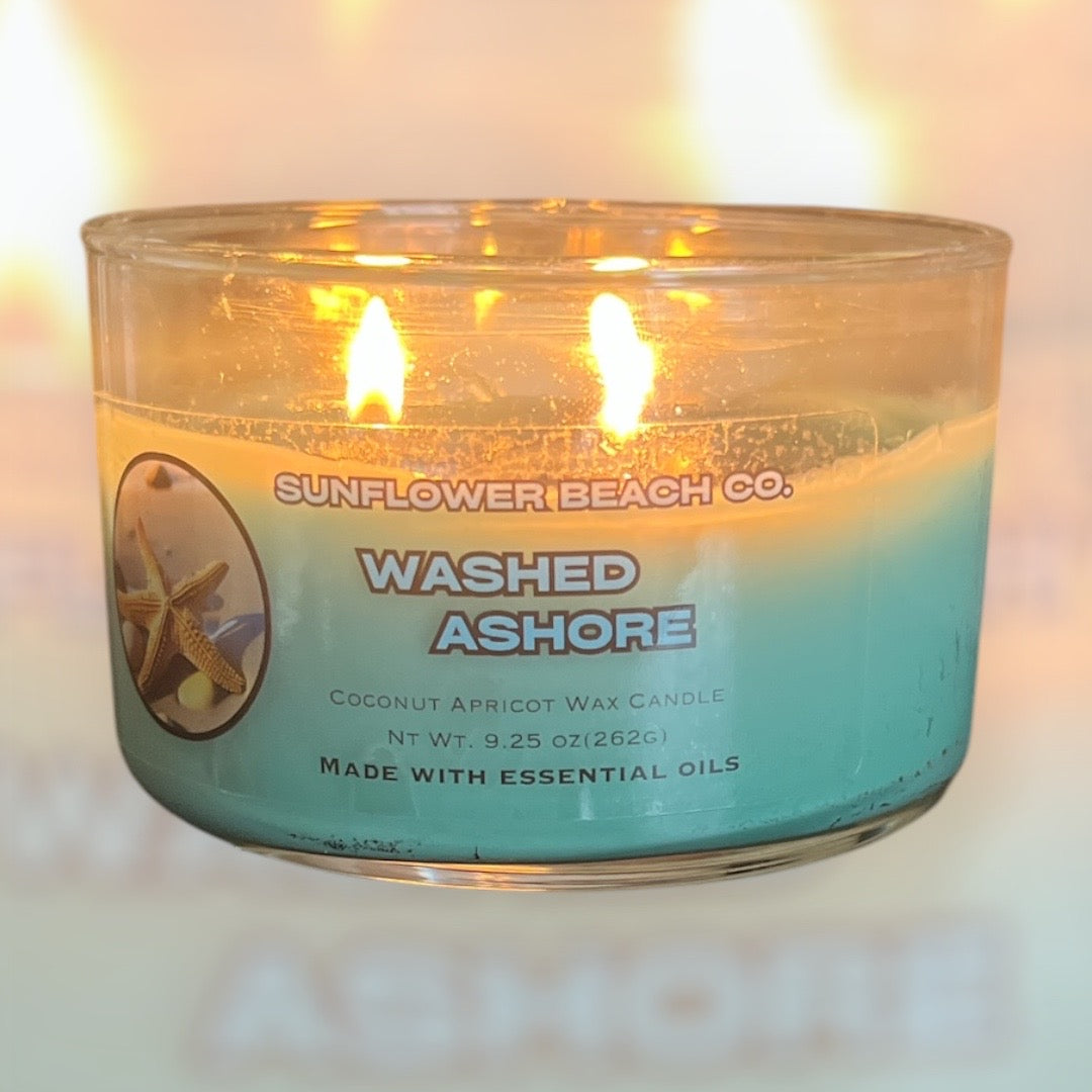 Washed Ashore 3 Wick Candle - Fresh, Ocean Scented Candle, Beach Candle Decor
