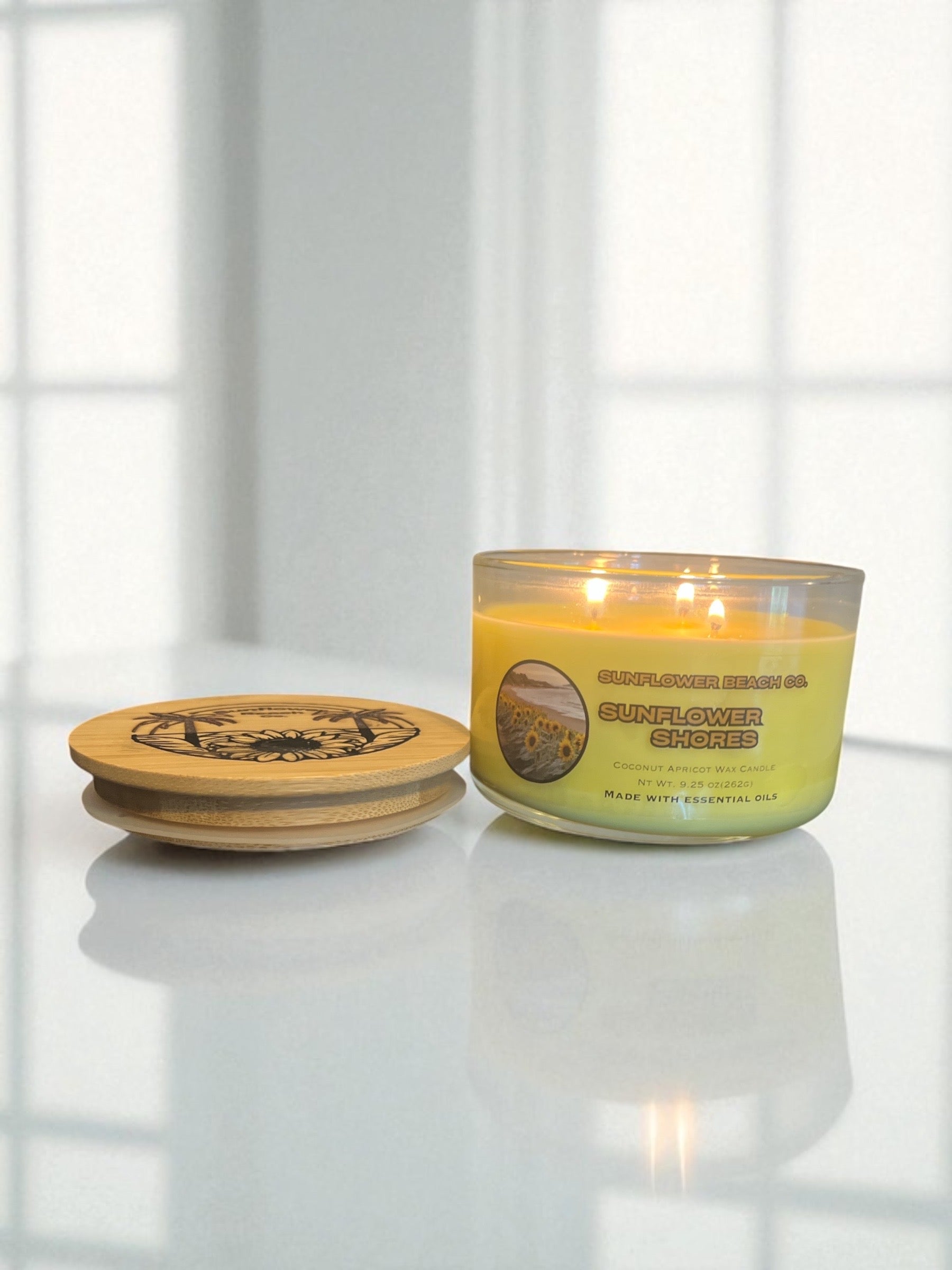 Sunflower Shores - 3 Wick Candle, Handmade Scented Floral Candle, Jasmine & Hyancith Essential Oil Candle