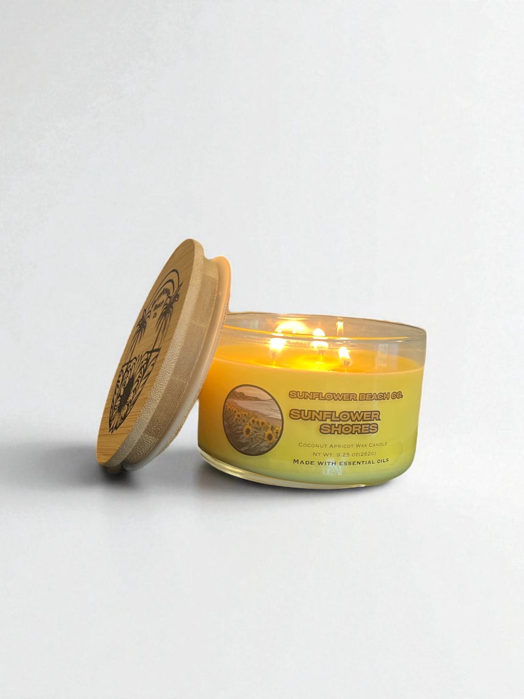 Sunflower Shores - 3 Wick Candle, Handmade Scented Floral Candle, Jasmine & Hyancith Essential Oil Candle
