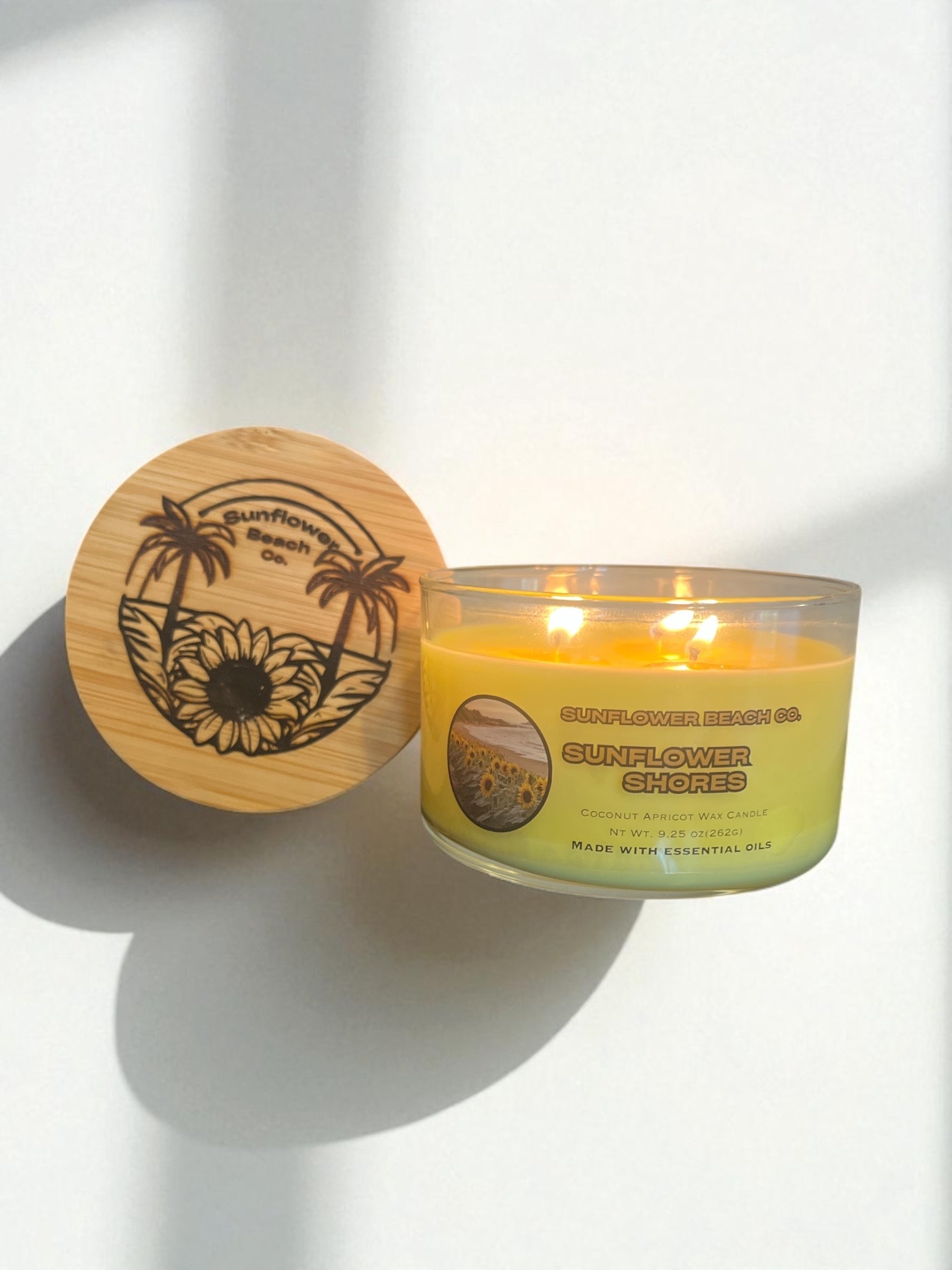 Sunflower Shores - 3 Wick Candle, Handmade Scented Floral Candle, Jasmine & Hyancith Essential Oil Candle