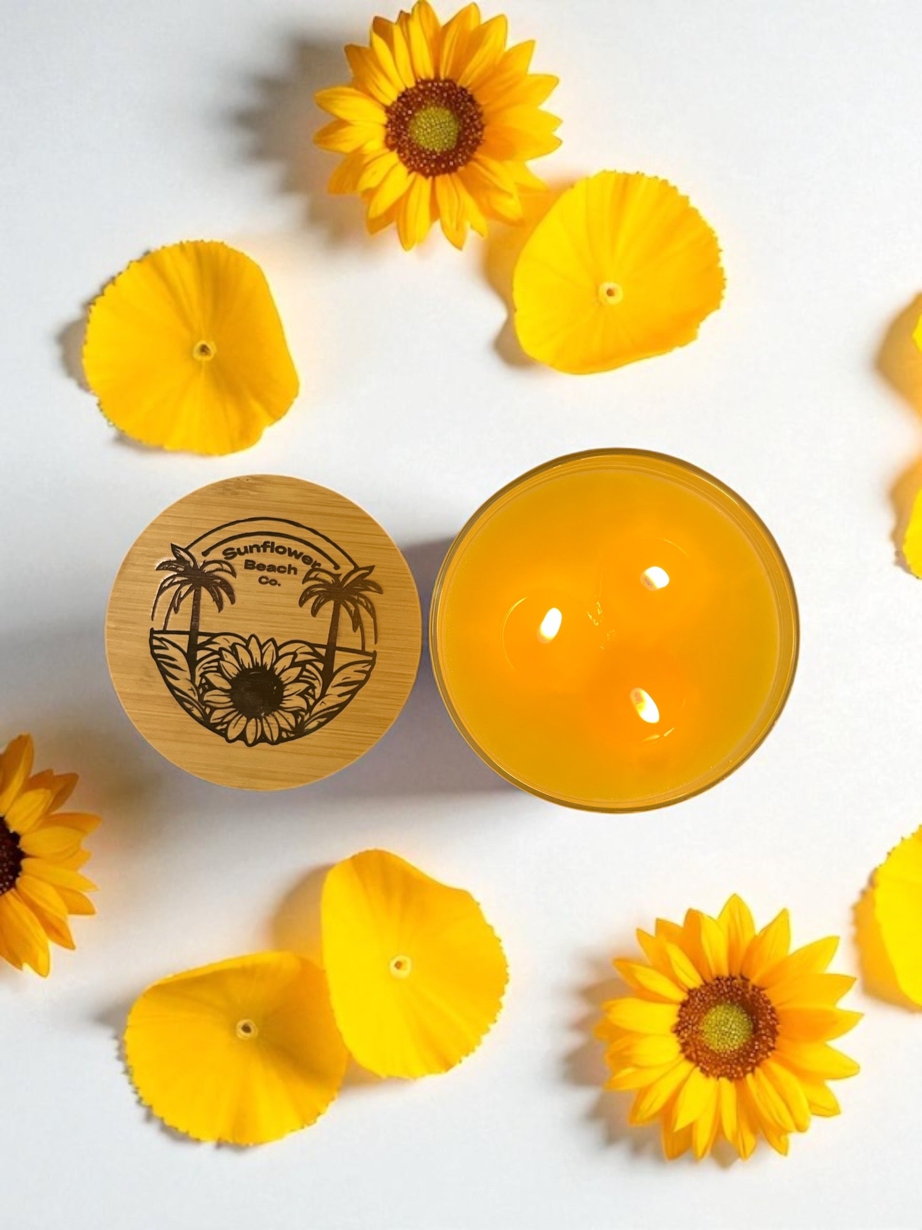 Sunflower Shores - 3 Wick Candle, Handmade Scented Floral Candle, Jasmine & Hyancith Essential Oil Candle
