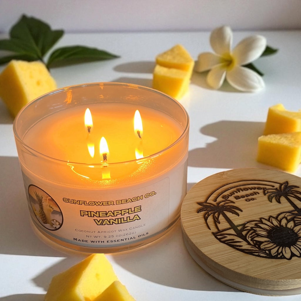 Pineapple Vanilla Luxury 3 Wick Candle - Tropical Candle, Strong Fragrance Throw