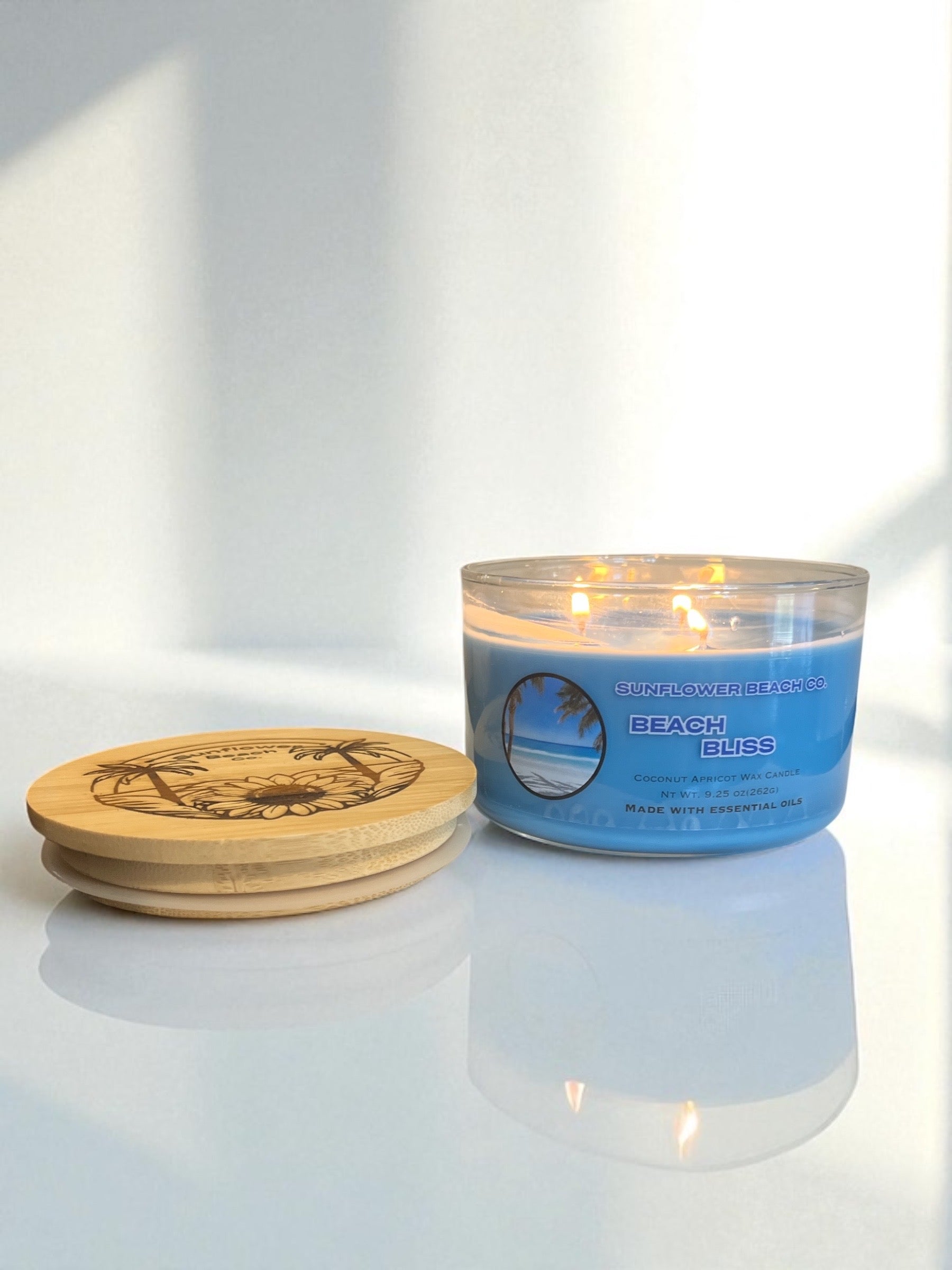 Beach Bliss 3 Wick Candle - Fresh, Tropical Scented Candle, Beach Candle Decor