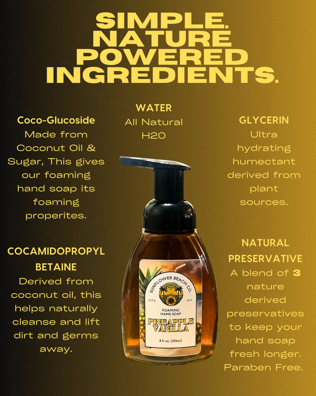Pineapple Vanilla - Foaming Hand Soap - All Natural Bathroom Soap With Essential Oils