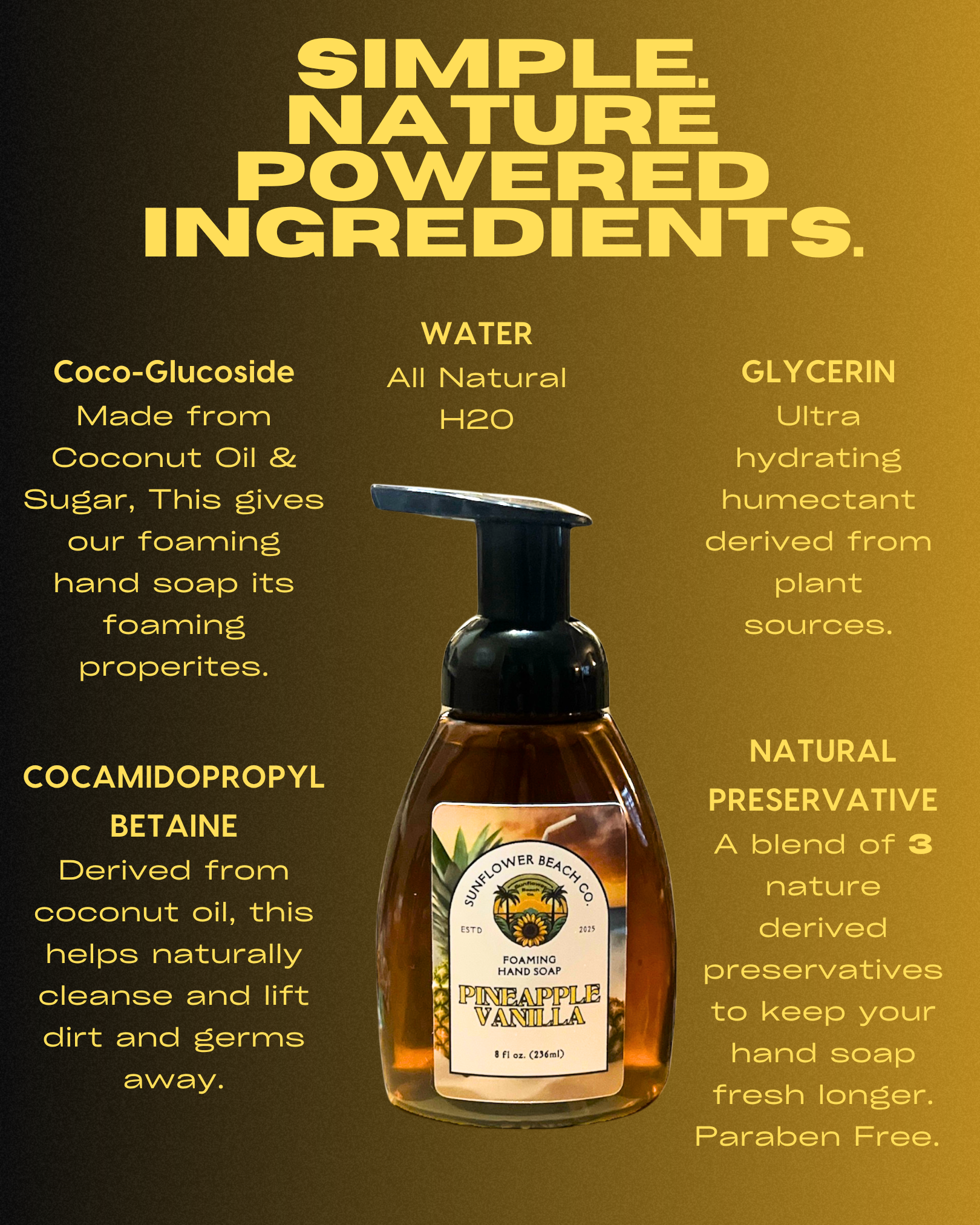 Pineapple Vanilla - Foaming Hand Soap - All Natural Bathroom Soap With Essential Oils
