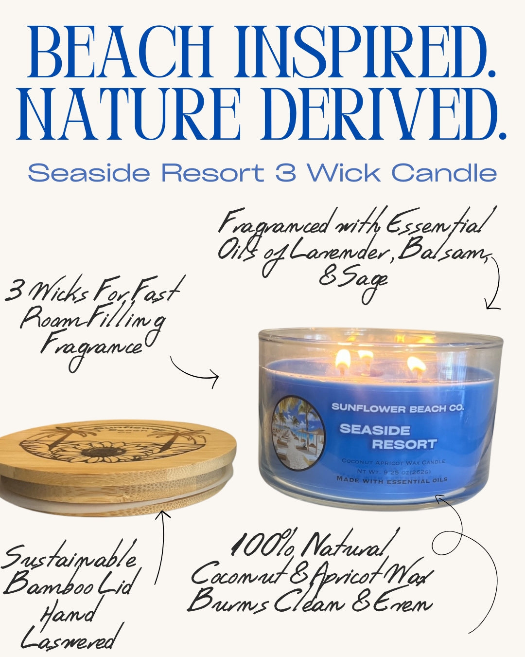 Seaside Resort 3 Wick Candle - Fresh, Ocean Scented Candle, Beach Candle Decor