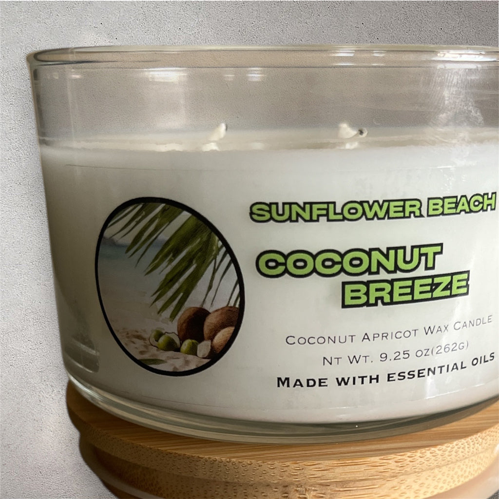 Coconut Breeze - 3 Wick Candle - Large Beach Candle, Coconut Candle, Beach Decor
