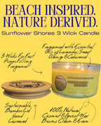 Sunflower Shores - 3 Wick Candle, Handmade Scented Floral Candle, Jasmine & Hyancith Essential Oil Candle