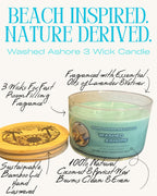 Washed Ashore 3 Wick Candle - Fresh, Ocean Scented Candle, Beach Candle Decor